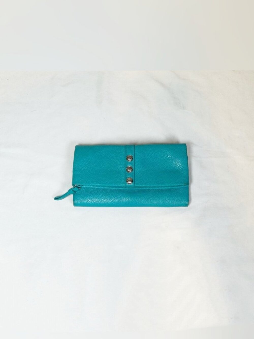 Brighton Nolita Shimmer Teal Pebbled Leather Trifold Organizer Wallet